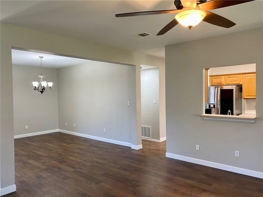 Chandelier, Empty room, Interior, Kitchen, Wood Texture Flooring