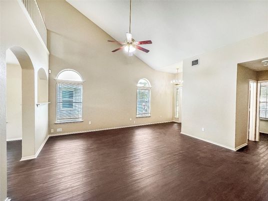 Chandelier, Empty room, Interior, Pendant Lights, Wood Texture Flooring