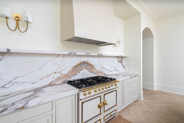 Interior, Kitchen, Marble Walls, Wood Texture Flooring