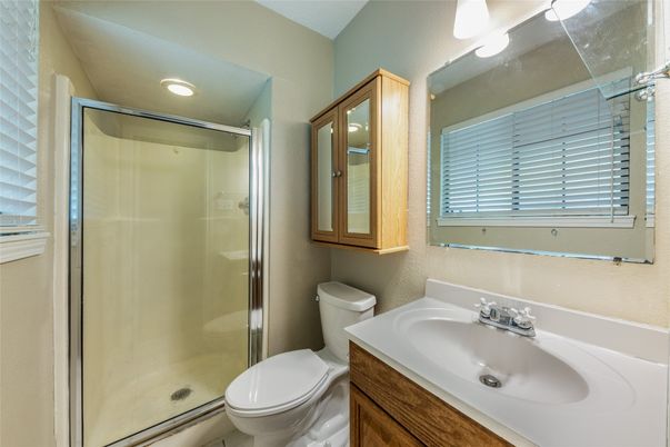 Bathroom, Glass Shower, Interior, Recessed Lighting