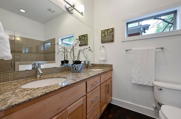 Bathroom, Dual Sink Vanities, Glass Shower, Interior, Recessed Lighting