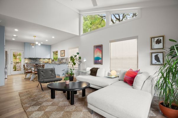 Interior, Kitchen, Living room, Pendant Lights, Recessed Lighting, Wood Texture Flooring