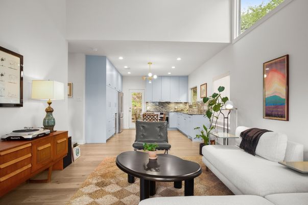 Interior, Kitchen, Living room, Pendant Lights, Recessed Lighting, Wood Texture Flooring