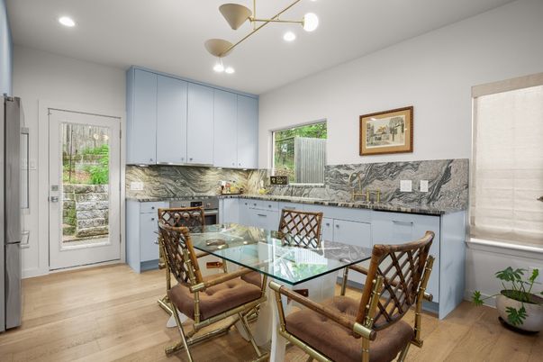 Dining room, Interior, Kitchen, Recessed Lighting, Wood Texture Flooring