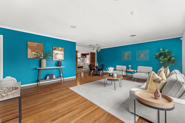 Dining room, Interior, Living room, Pendant Lights, Wood Texture Flooring