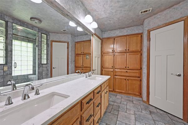 Bathroom, Dual Sink Vanities, Glass Shower, Interior