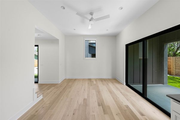Empty room, Interior, Recessed Lighting, Wood Texture Flooring