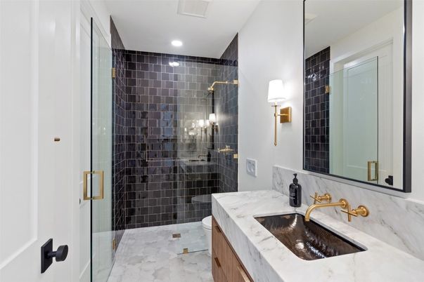 Bathroom, Dual Sink Vanities, Glass Shower, Interior, Recessed Lighting