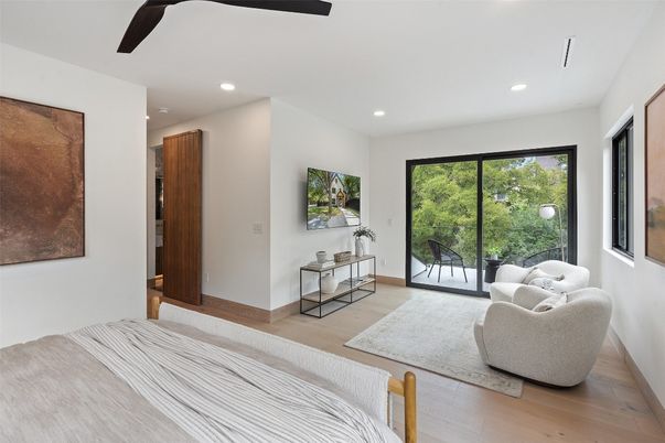 Bedroom, Interior, Recessed Lighting, Wood Texture Flooring