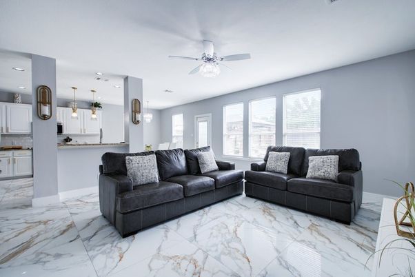 Interior, Kitchen, Living room, Marble, Pendant Lights, Recessed Lighting