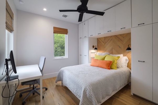 Bedroom, Home Office, Interior, Recessed Lighting, Wood Texture Flooring