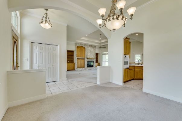 Fireplace, Interior, Kitchen, Pendant Lights