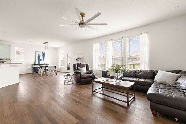 Dining room, Interior, Living room, Pendant Lights, Wood Texture Flooring