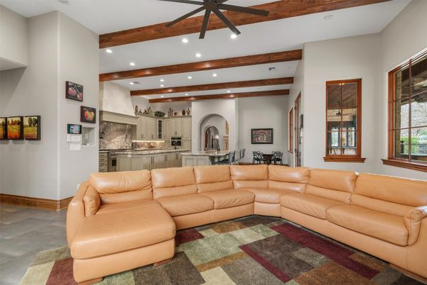 Interior, Kitchen, Living room, Recessed Lighting, Wooden Beams