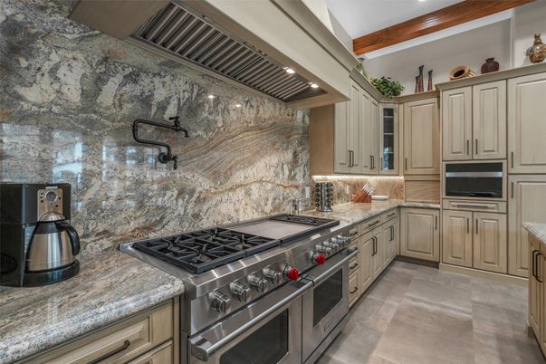 Interior, Kitchen, Recessed Lighting, Stainless Steel Appliances, Wooden Beams