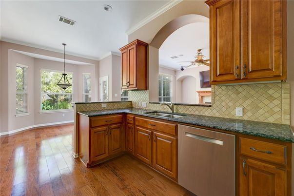 Interior, Kitchen, Pendant Lights, Recessed Lighting, Wood Texture Flooring