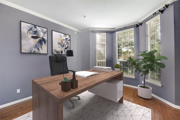 Home Office, Interior, Recessed Lighting, Wood Texture Flooring
