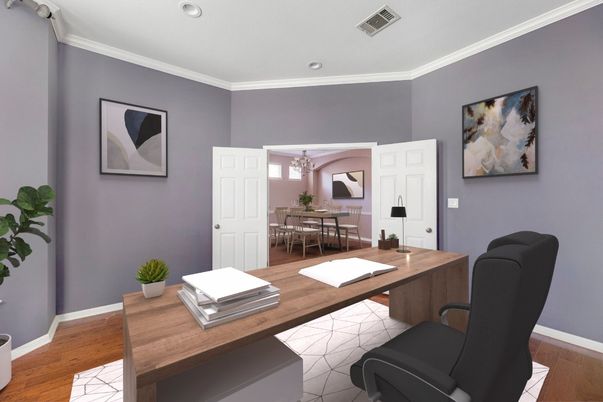 Home Office, Interior, Recessed Lighting, Wood Texture Flooring