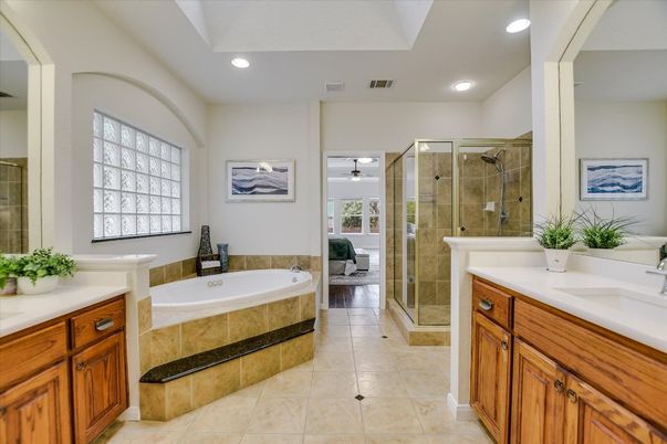 Bathroom, Dual Sink Vanities, Glass Shower, Interior, Recessed Lighting