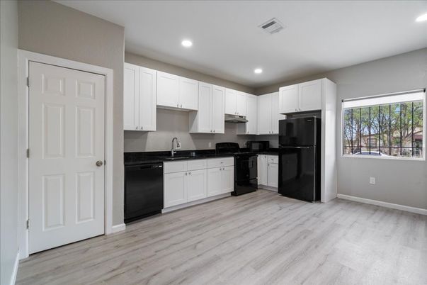 Interior, Kitchen, Recessed Lighting, Wood Texture Flooring
