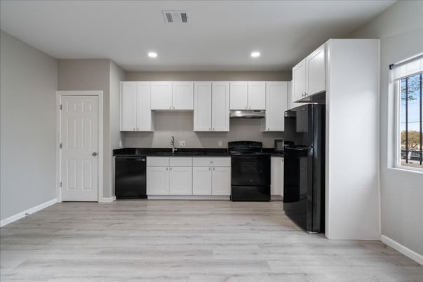 Interior, Kitchen, Recessed Lighting, Wood Texture Flooring