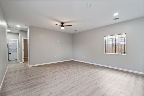 Empty room, Interior, Recessed Lighting, Wood Texture Flooring