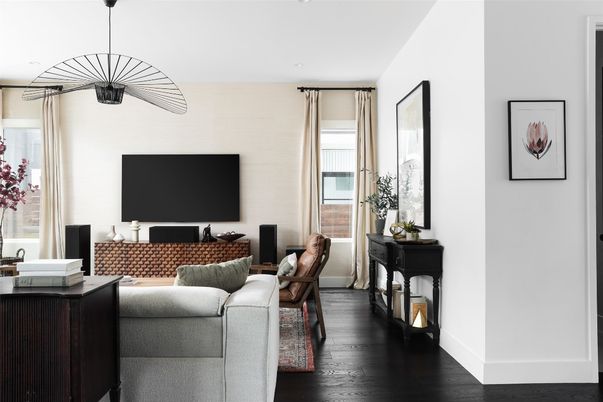 Interior, Living room, Pendant Lights, Wood Texture Flooring