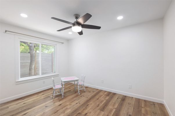 Dining room, Interior, Recessed Lighting, Wood Texture Flooring