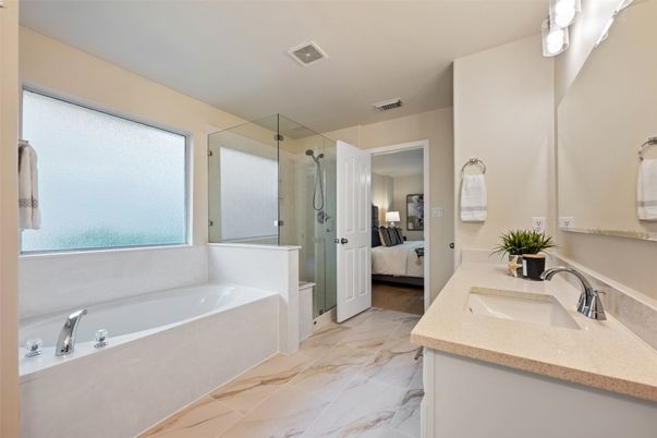 Bathroom, Bedroom, Dual Sink Vanities, Glass Shower, Interior, Marble