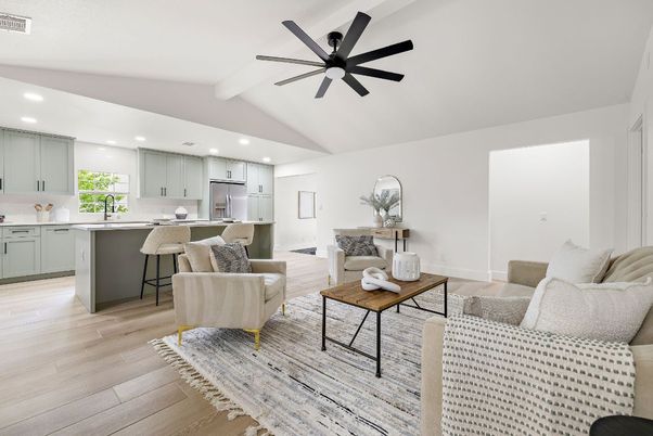 Interior, Kitchen, Living room, Recessed Lighting, Wood Texture Flooring