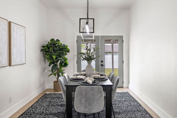 Dining room, Interior, Pendant Lights, Wood Texture Flooring