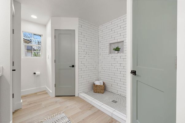 Bathroom, Interior, Recessed Lighting, Wood Texture Flooring