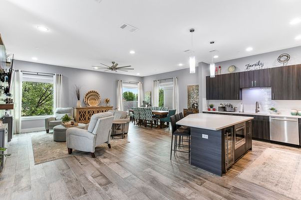 Dining room, Interior, Kitchen, Living room, Pendant Lights, Recessed Lighting, Wood Texture Flooring