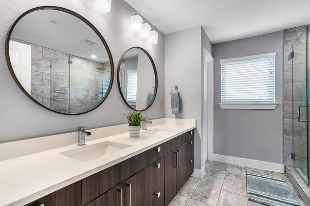 Bathroom, Dual Sink Vanities, Glass Shower, Interior, Marble
