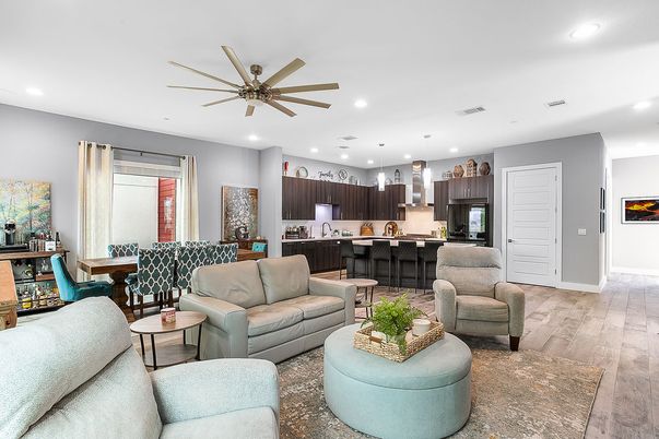 Dining room, Interior, Kitchen, Living room, Pendant Lights, Recessed Lighting, Wood Texture Flooring