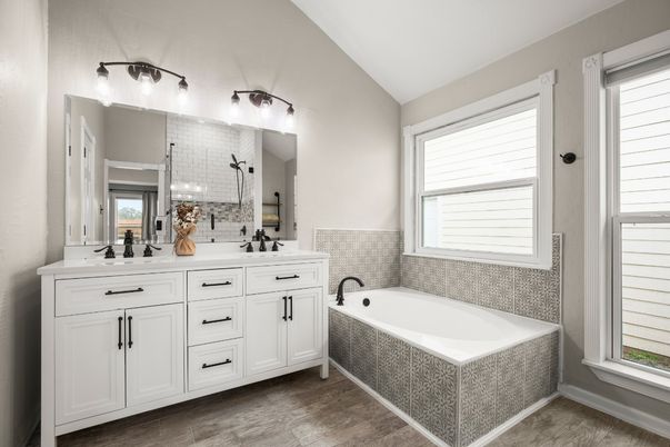 Bathroom, Dual Sink Vanities, Interior, Wood Texture Flooring