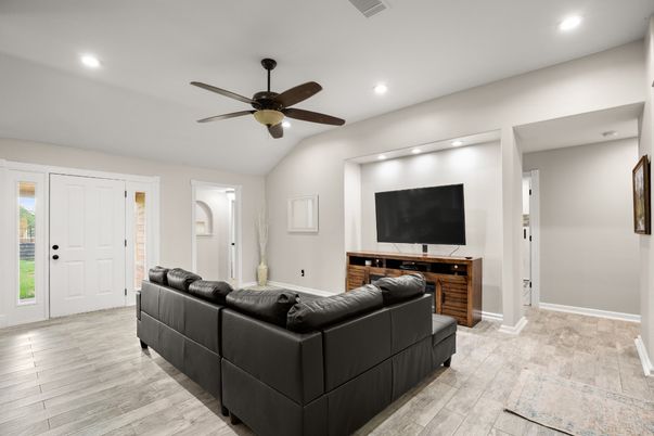 Interior, Living room, Recessed Lighting, Wood Texture Flooring