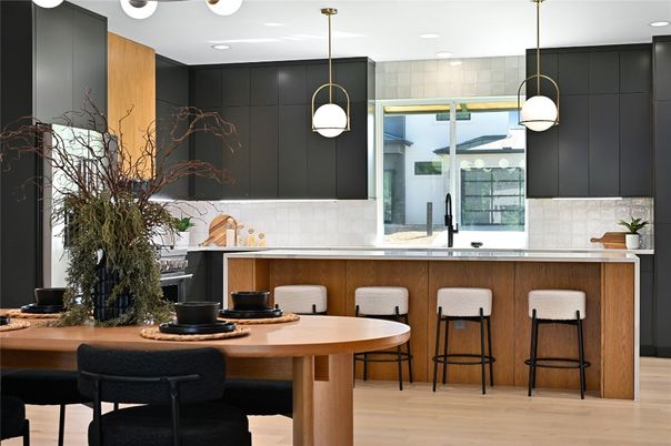 Interior, Kitchen, Pendant Lights, Recessed Lighting, Wood Texture Flooring