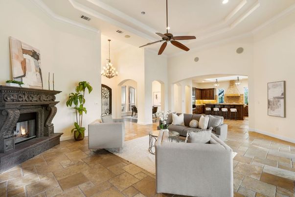 Chandelier, Fireplace, Interior, Living room, Pendant Lights, Recessed Lighting