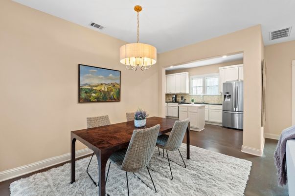 Chandelier, Dining room, Interior, Kitchen, Recessed Lighting, Wood Texture Flooring