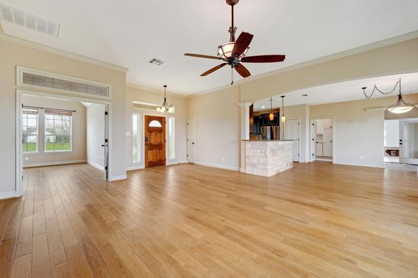 Empty room, Interior, Pendant Lights, Wood Texture Flooring