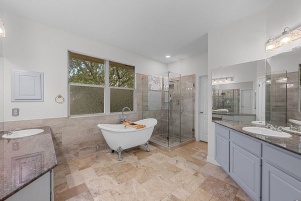 Bathroom, Dual Sink Vanities, Free Standing Baths, Glass Shower, Interior, Recessed Lighting