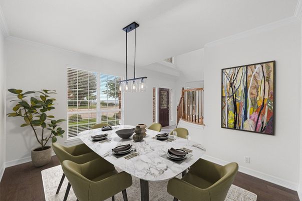 Dining room, Interior, Pendant Lights, Wood Texture Flooring