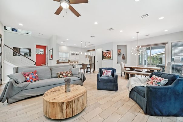 Dining room, Interior, Kitchen, Living room, Pendant Lights, Recessed Lighting, Wood Texture Flooring
