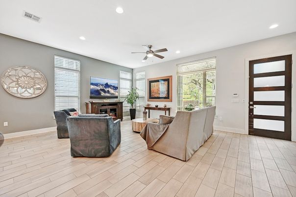 Interior, Living room, Recessed Lighting, Wood Texture Flooring