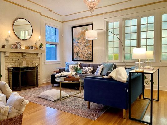 Chandelier, Fireplace, Interior, Living room, Wood Texture Flooring