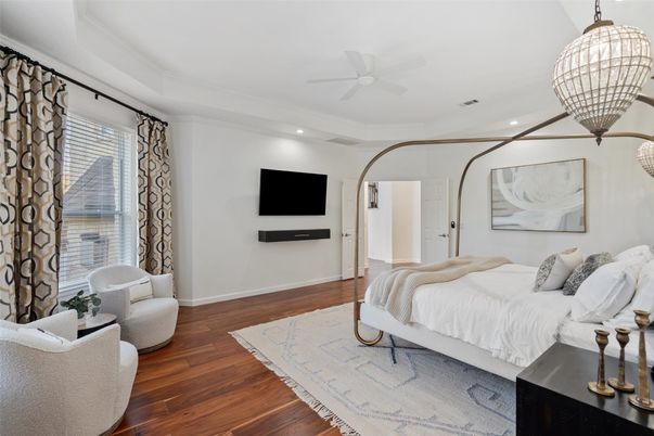 Bedroom, Interior, Recessed Lighting, Wood Texture Flooring
