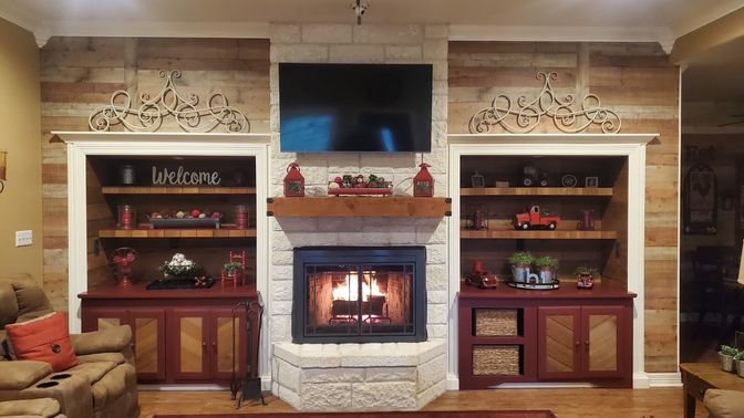 Fireplace, Interior, Recessed Lighting, Wood Texture Flooring