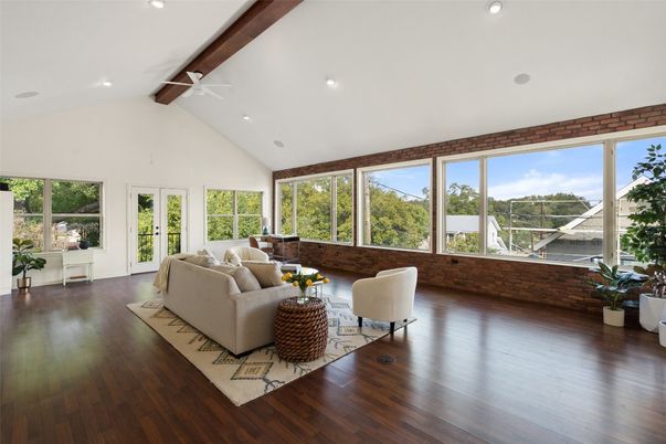 Interior, Living room, Recessed Lighting, Wooden Beams, Wood Texture Flooring