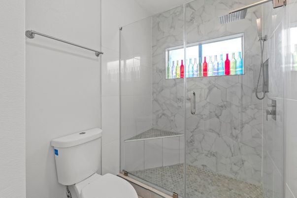 Bathroom, Glass Shower, Interior, Marble Walls
